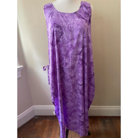 Size 2XL+ - Y2K Purple Aloha Beach Cover Up - Picture 1 of 7